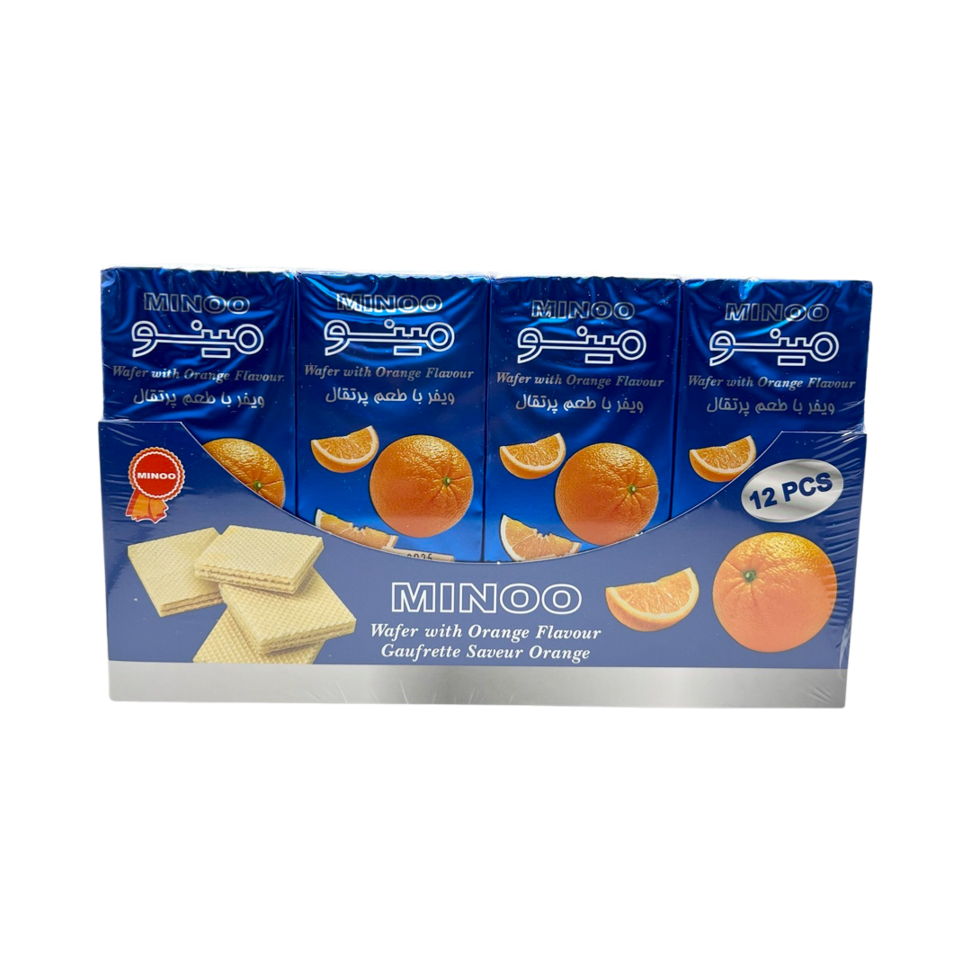 Minoo Orange Flavor Wafer Pack of 12 - Veyfer Porteghali - ویفر پرتقالی