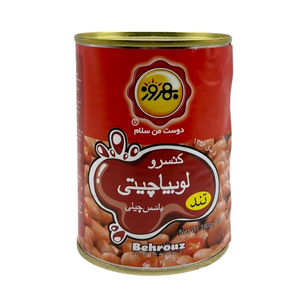 Behrouz Canned Baked Pinto Beans in Chili Sauce - Loobia Chiti - کنسرو لوبیا چیتی با سس چیلی