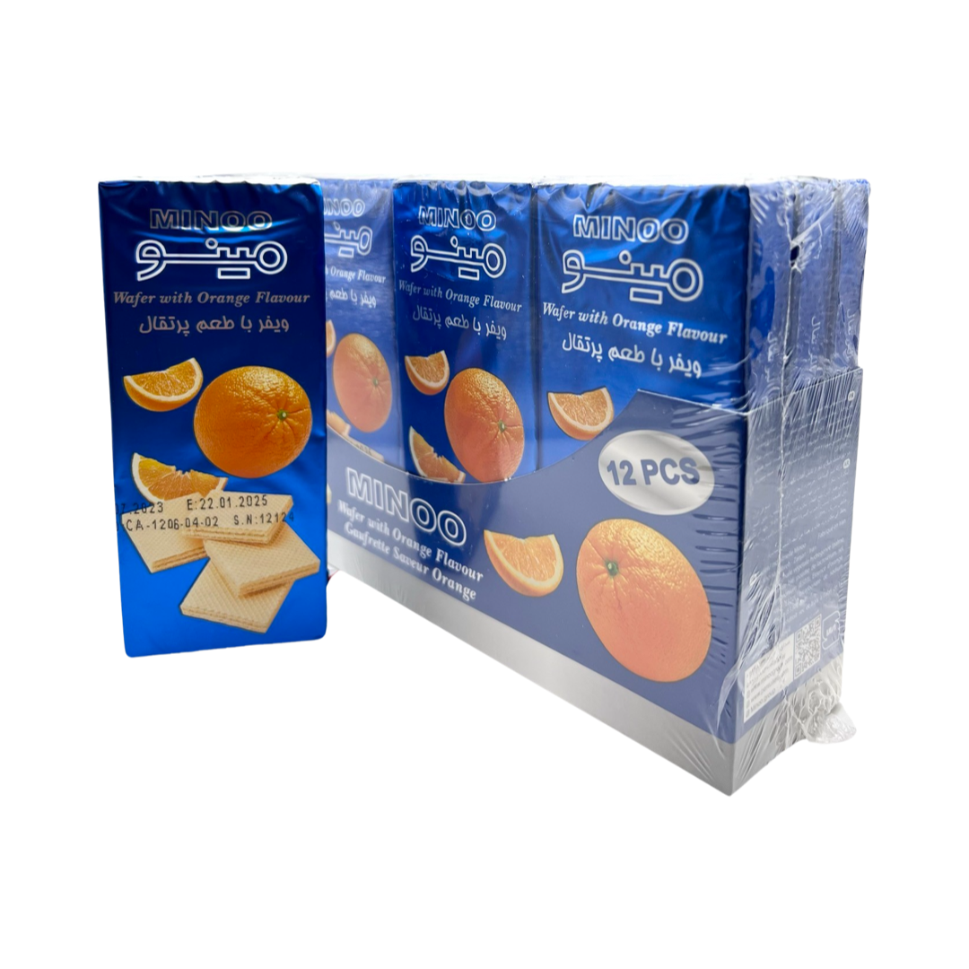 Minoo Orange Flavor Wafer Pack of 12 - Veyfer Porteghali - ویفر پرتقالی